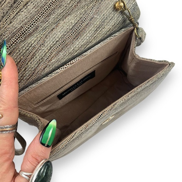 90's designer MICHELLE LALONDE New York reptile suede mini bag tortoise handle - Picture 8 of 14